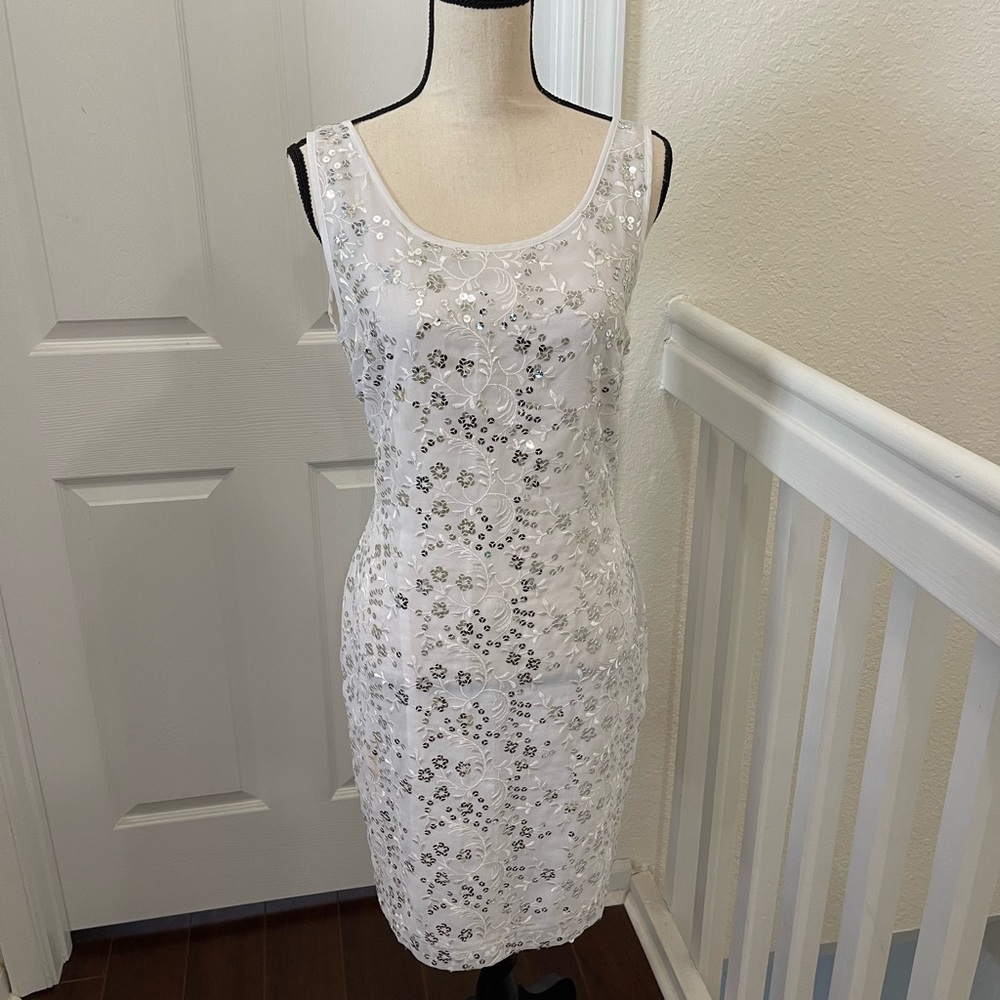 🤍Stunning Next Collection White sequenced fully lined dress - size 12